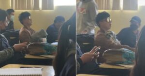 Una joven lleva a su perro al colegio y lo acaricia en clase (VIDEO)