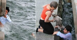 Fue al muelle a esparcir las cenizas de su abuela, pero acabó salvando a un perro mascota que se ahogaba.